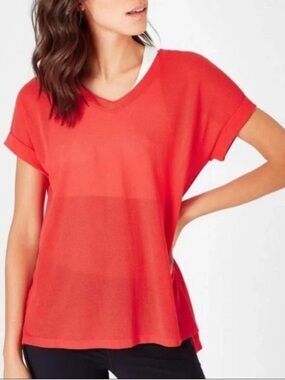 Sweaty Betty Red Mesh V Neck Tee Athletic Breathable Athleisure Core L